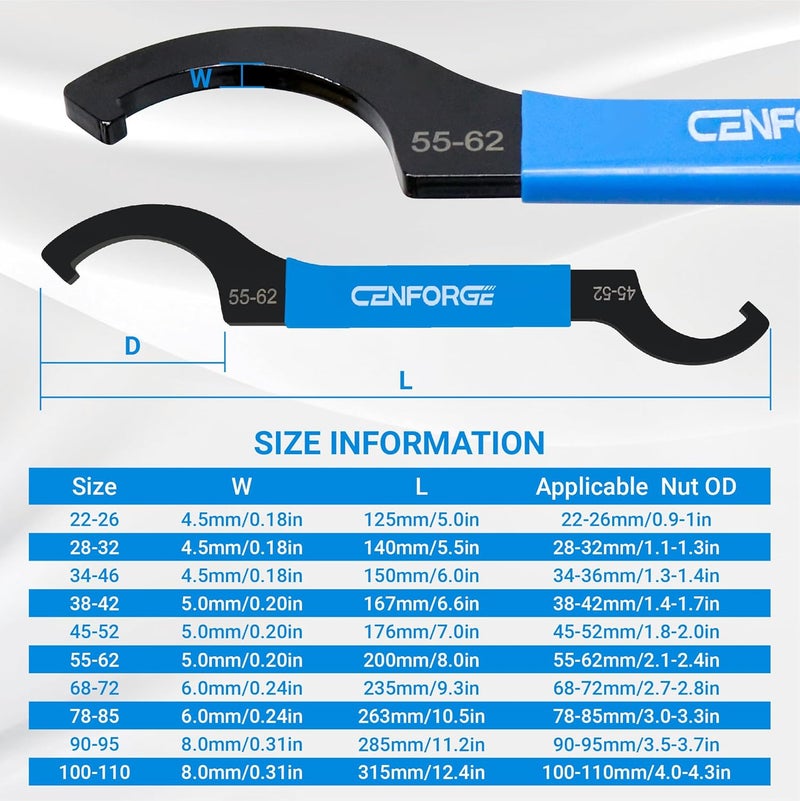 CENFORGE Cenfoge Double-ended Coilover Adjustment Spanner Wrench Set, 5-PC. Fit Coilovers Shocks with Nut OD 22-26mm, 28-32mm, 34-36mm, 38-42mm, 45-52mm, 55-62mm, 68-72mm, 78-85mm, 90-95mm, 100-110mm - Image 2
